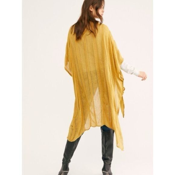 NWT Free People Golden Yellow Sequin Kimono | Boho Whimsigoth Coastal Cowgirl OS - Picture 7 of 16